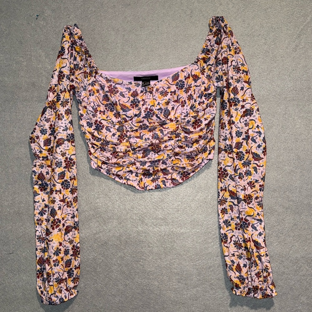 Forever 21 floral sweetheart ruched crop top small